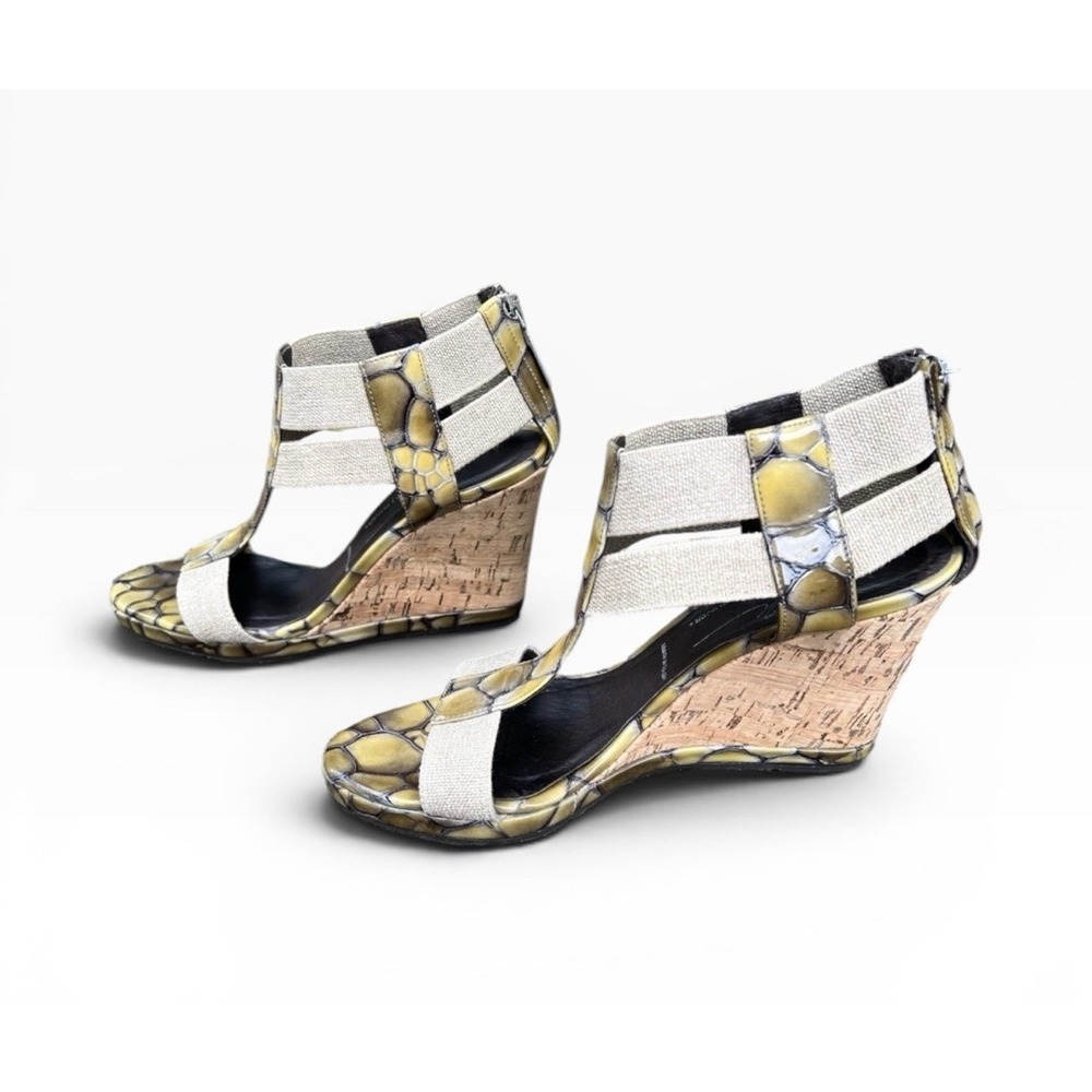 DONALD J PLINER Majio Tortoise Patent Croc Elastic Cork Open Toe Wedge Size 7 M‎